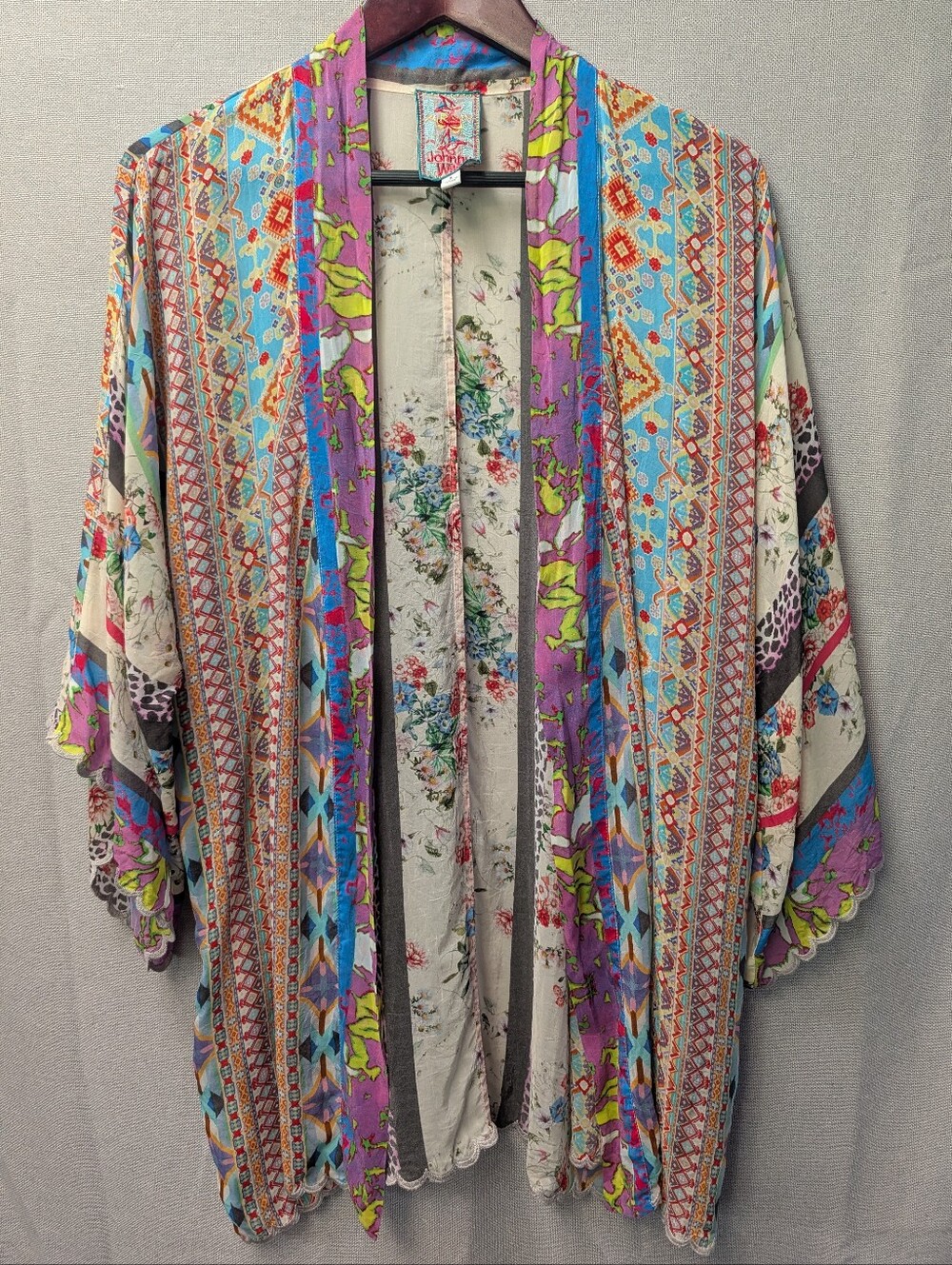 Johnny Was Multi-Color Floral & Geometric Kimono Size Small